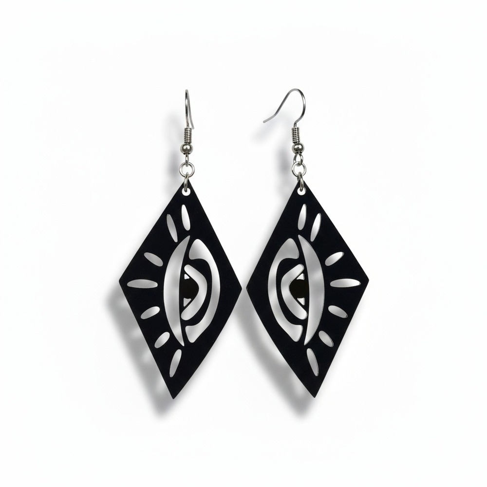Black Diamond Cutout‎ Evil Eye Dangle Earrings Protection Symbol